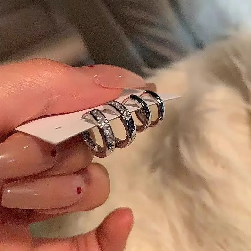 4Pcs/set Stainless Steel Aesthetic Zircon Crystal Hoop Earrings for Women Egirl New Y2K Cool Daily Wear Jewelry Accessories - Image 3