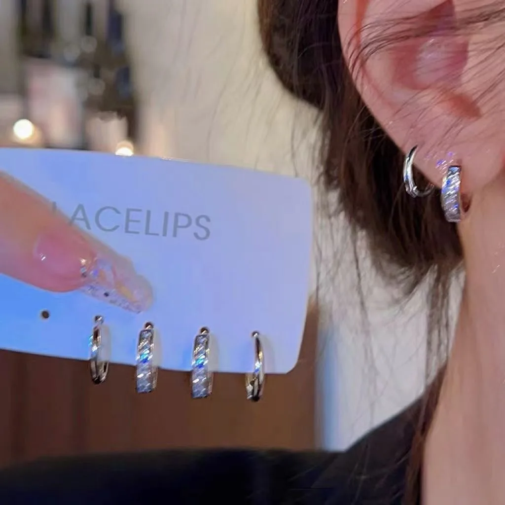 4Pcs/set Stainless Steel Aesthetic Zircon Crystal Hoop Earrings for Women Egirl New Y2K Cool Daily Wear Jewelry Accessories - Image 6