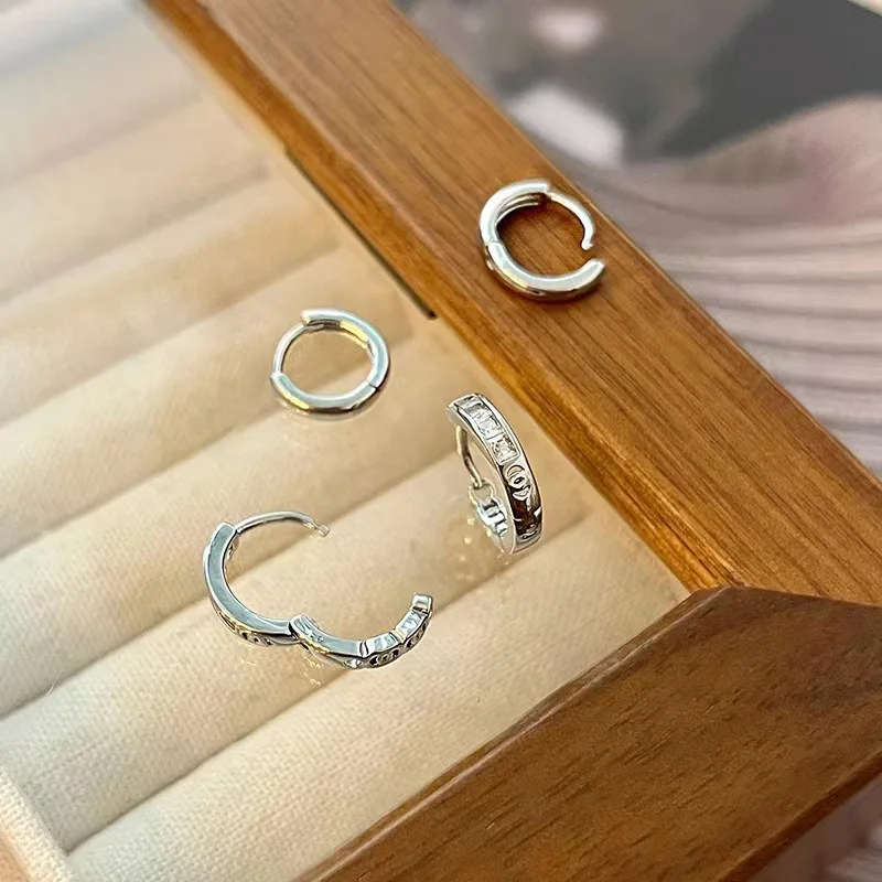 4Pcs/set Stainless Steel Aesthetic Zircon Crystal Hoop Earrings for Women Egirl New Y2K Cool Daily Wear Jewelry Accessories - Image 4