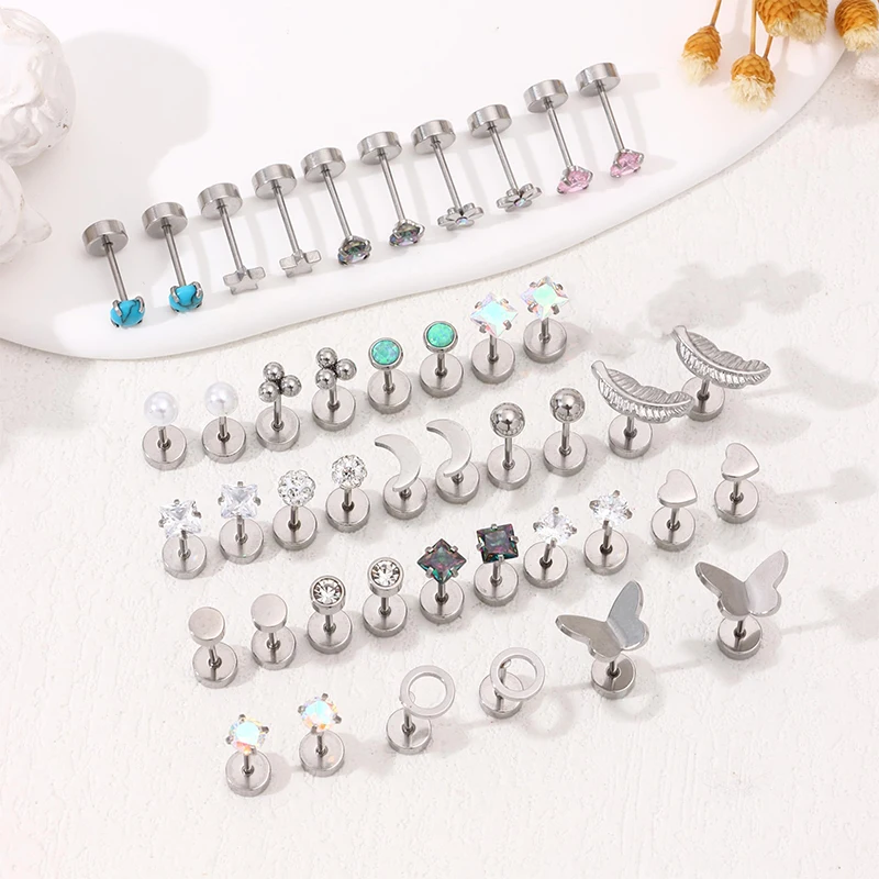 2PCS/Set Stainless Steel Heart Moon Earbone Stud Screw Ball Stud Earrings for Women Fashion Ear Tragus Cartilage Body Piercing - Image 6