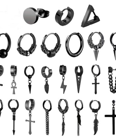 1 Pairs Punk Stainless Steel Stud Earrings Black Earrings Set For Men Women Vintage Hip Hop Piercing Ear Jewelry Accessories