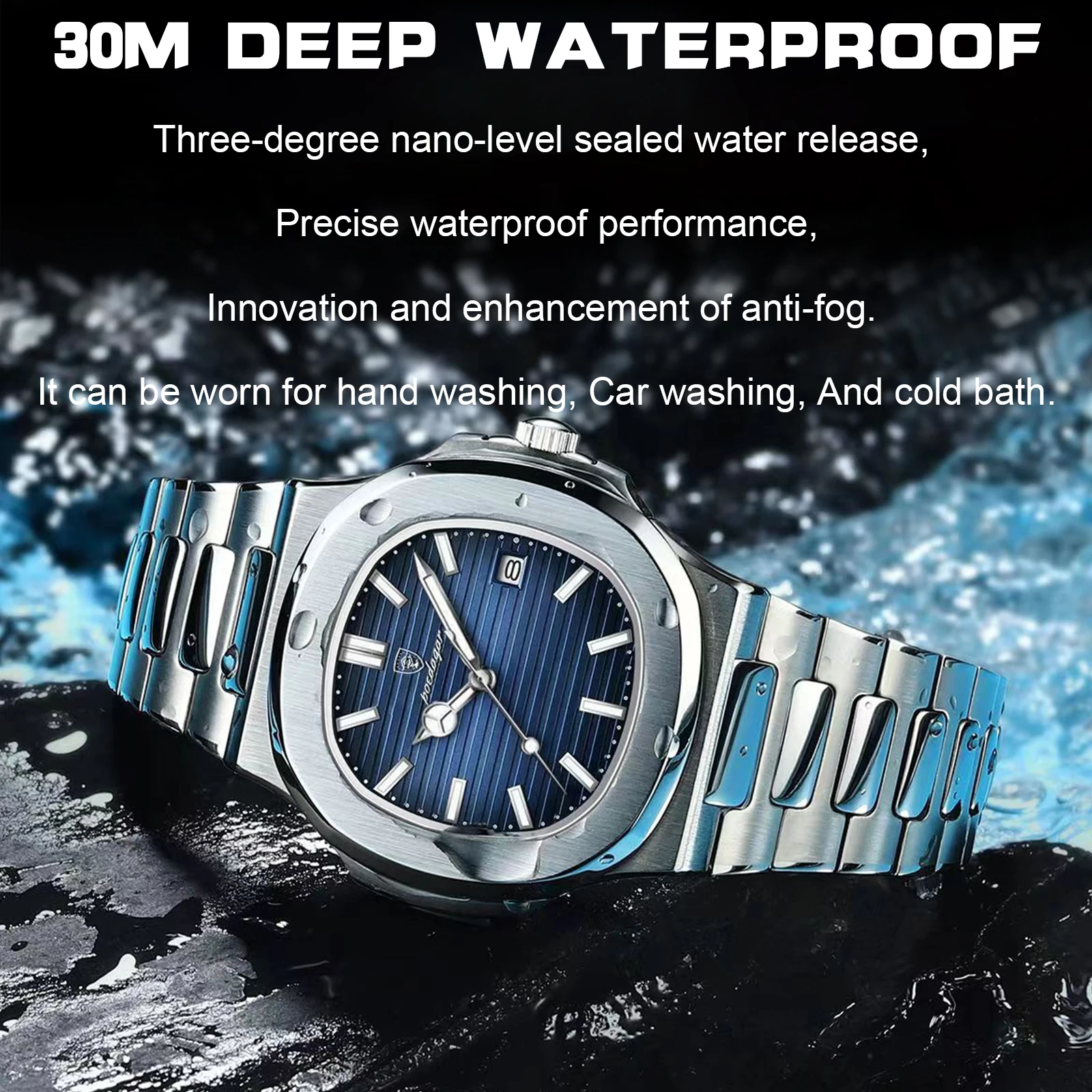 POEDAGAR Top Luxury Brand Man Watch Sports Waterproof Luminous Date Men Wristwatch Square Dial Quartz Men's Watches High Quality - Image 3