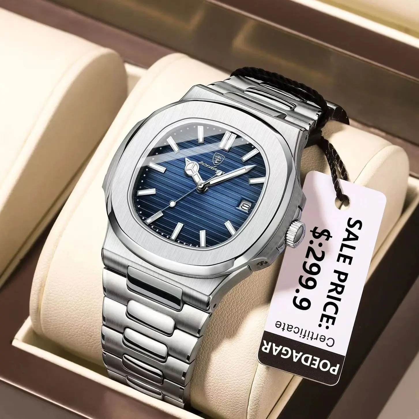 POEDAGAR Top Luxury Brand Man Watch Sports Waterproof Luminous Date Men Wristwatch Square Dial Quartz Men's Watches High Quality - Image 2