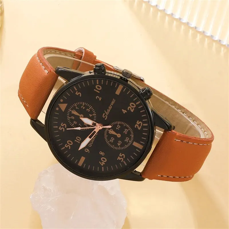 New Men Watch Luxury Bracelet Set Fashion Business Brown Leather Quartz Wrist Watches for Men Gift Set Relogio Masculino - Image 6