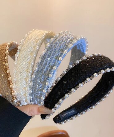 Women's Braided Hair Bands Wide Hair Bands Pearl Non-slip Hair Bands Daily Hair Accessories For Girls