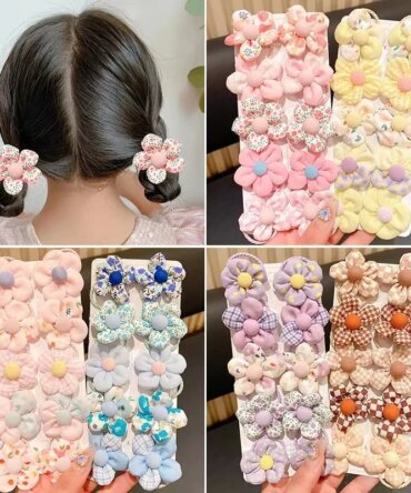10Pcs/Set New Baby Girl Cute Colorful Flower Hair Bands Ponytail Holder Chilren Soft Scrunchies Rubber Kids Hair Accessories