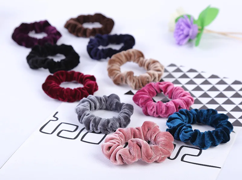 10pcs/pack Women Colorful Velvet Scrunchies Elastic Hair Bands Solid Color Hair Ties Ponytail Holder Accessories Fabric Leopard - Image 6