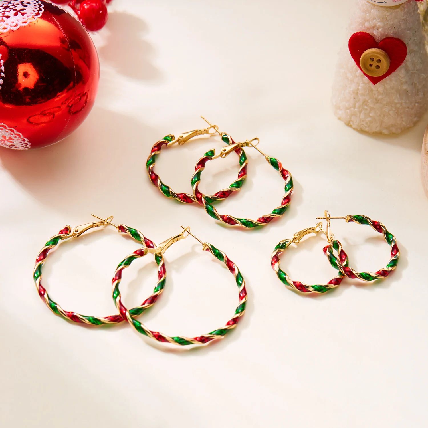 Christmas Colorful Hoop Earrings for Women Minimalist Red Green Twist Round Circle Earring Girls New Year Festival Jewelry Gifts - Image 2