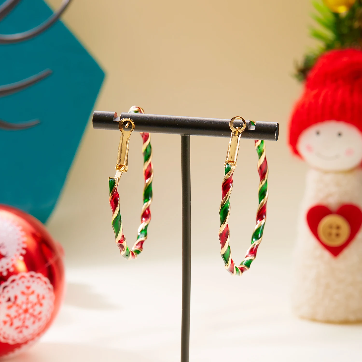 Christmas Colorful Hoop Earrings for Women Minimalist Red Green Twist Round Circle Earring Girls New Year Festival Jewelry Gifts - Image 5