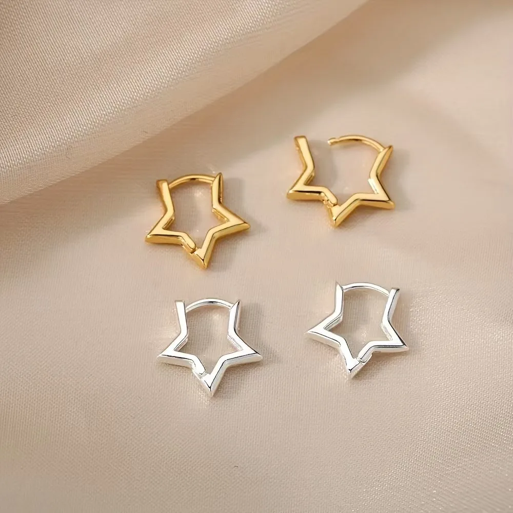 Stainless Steel Star Earrings For Women Gold Color Geometric Star Hoop Earring Girl Jewelry Hypoallergenic Accessories - Image 2