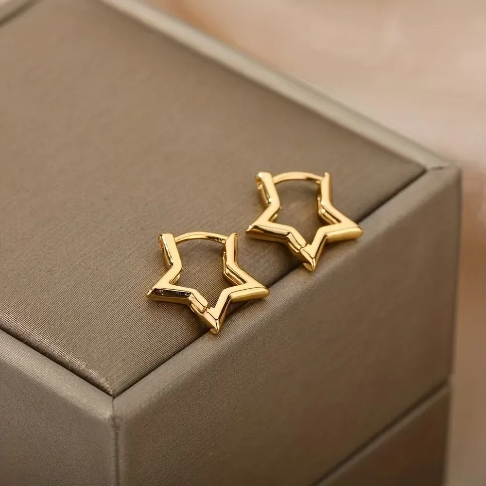 Stainless Steel Star Earrings For Women Gold Color Geometric Star Hoop Earring Girl Jewelry Hypoallergenic Accessories - Image 3