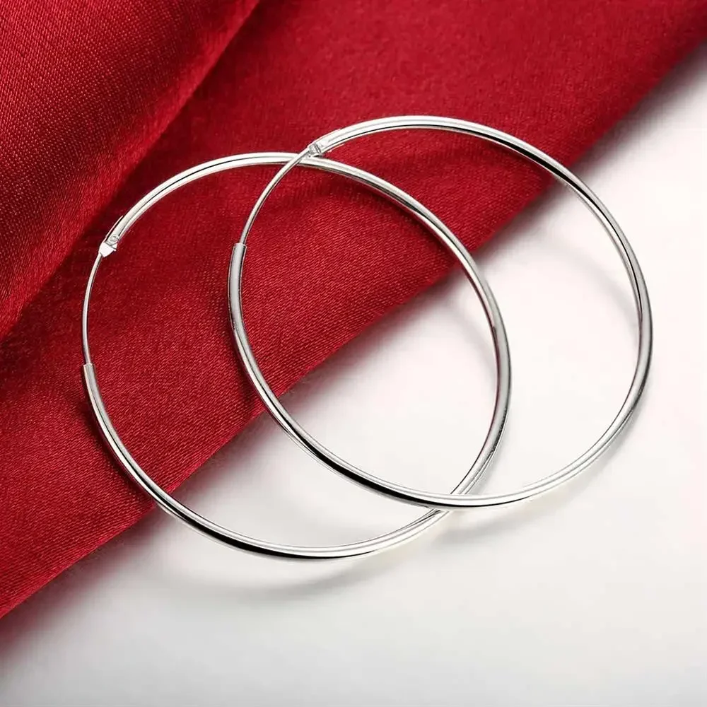925 Silver Round Circle 35/50/60mm Hoop Earrings For Woman Wedding Engagement Party Fashion Charm Jewelry Gift - Image 3