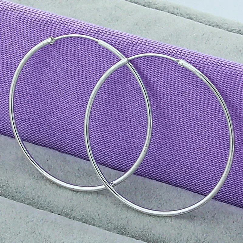 925 Silver Round Circle 35/50/60mm Hoop Earrings For Woman Wedding Engagement Party Fashion Charm Jewelry Gift