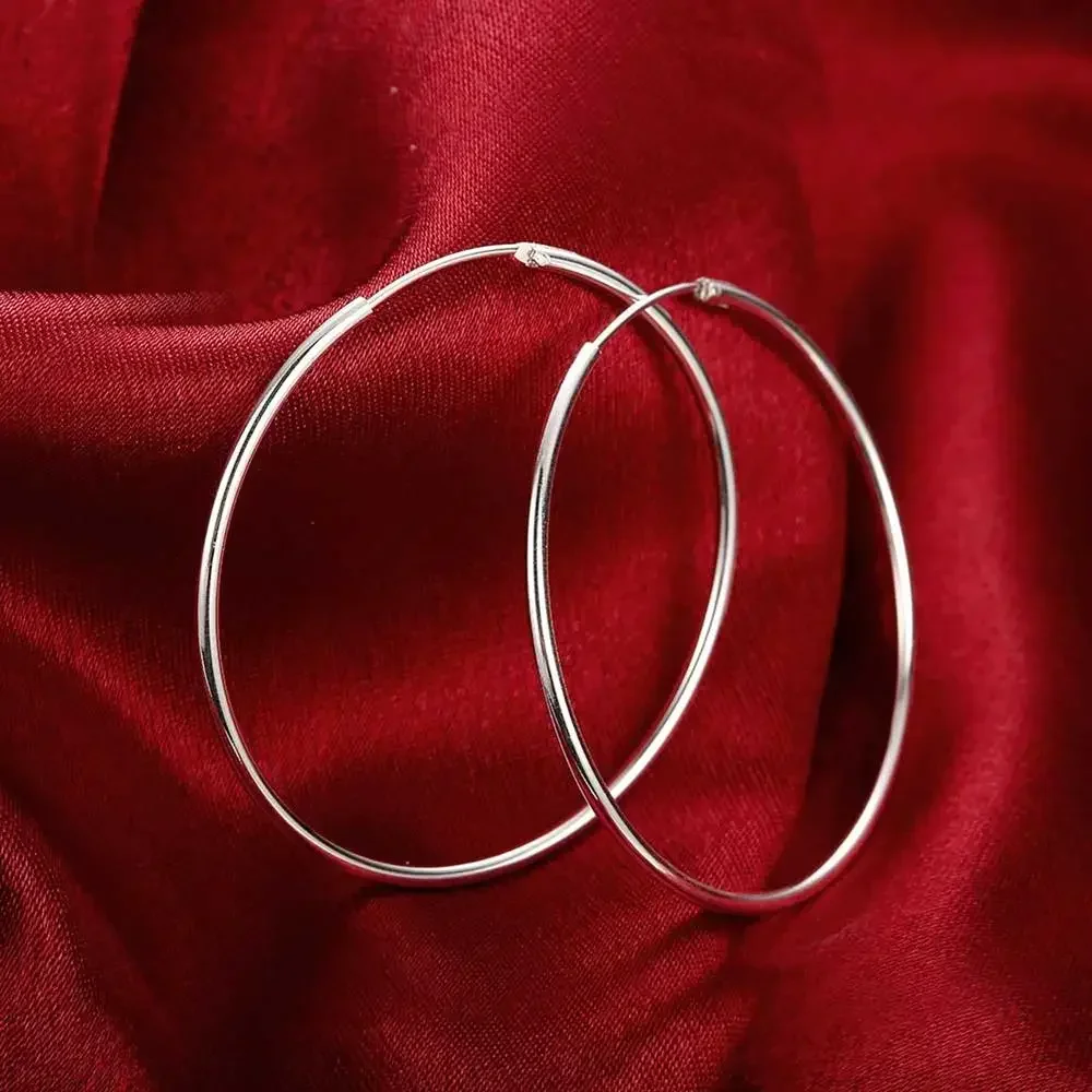 925 Silver Round Circle 35/50/60mm Hoop Earrings For Woman Wedding Engagement Party Fashion Charm Jewelry Gift - Image 4