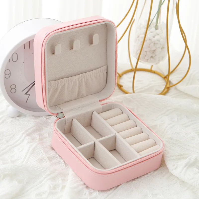 1pcs Single Layer Storage Box Ladies Travel Leather Jewelry Box Classic Black Pure White Fashion Pink Storage Box - Image 5