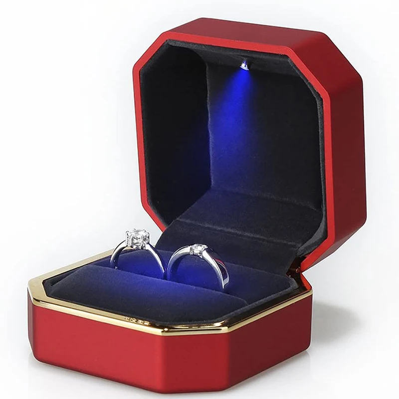 1 Pcs LED Jewelry Ring Box Luxury Velvet Rubber Necklace Pendant Gifts Display With Light For Proposal Engagement Wedding Case - Image 5