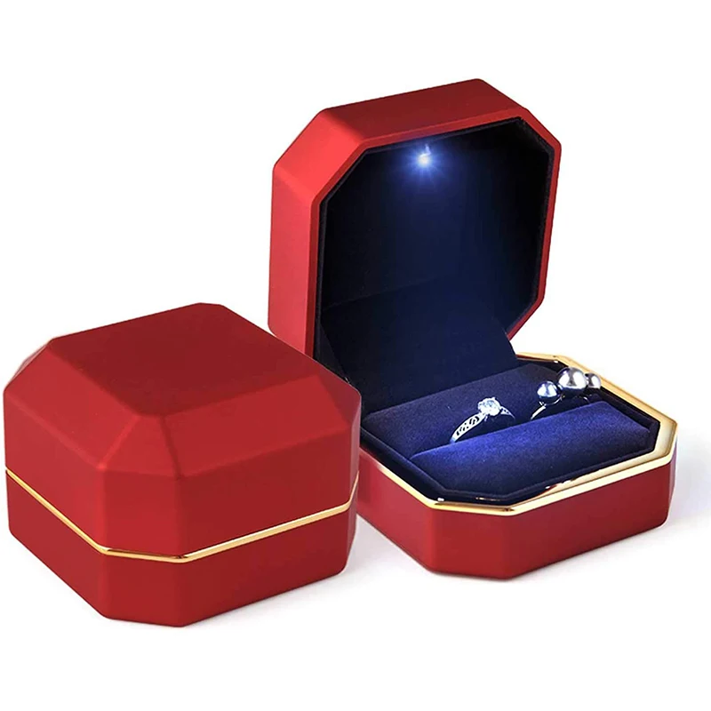 1 Pcs LED Jewelry Ring Box Luxury Velvet Rubber Necklace Pendant Gifts Display With Light For Proposal Engagement Wedding Case - Image 3