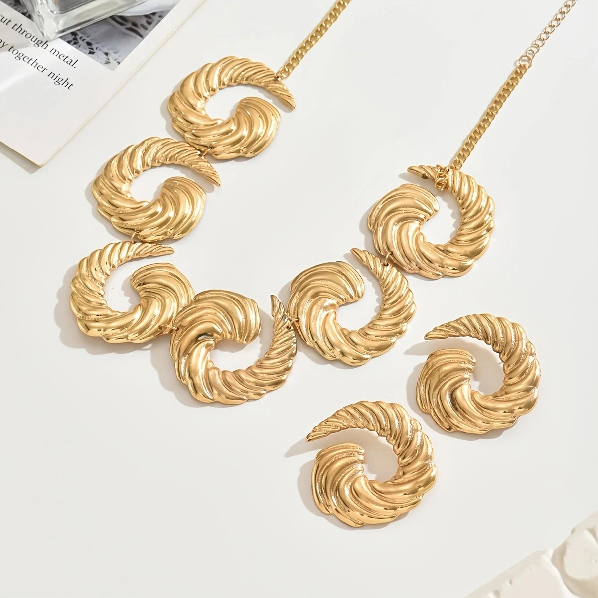 Lxalry 14K Gold Spiral Set, Liquid Metal Necklace & Earrings, Handmade Bridal Gift, Timeless Elegance To Red Carpet Glamour - Image 3