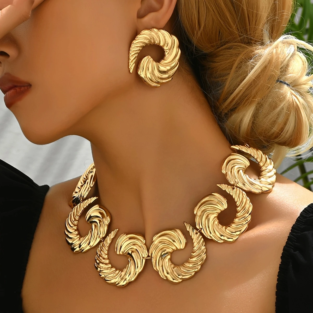 Lxalry 14K Gold Spiral Set, Liquid Metal Necklace & Earrings, Handmade Bridal Gift, Timeless Elegance To Red Carpet Glamour - Image 2