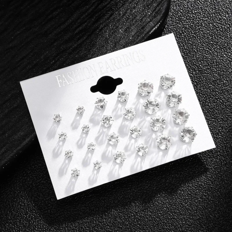 New 12 Pair/Pack White Shiny Wedding Stud Earrings Set For Women Men Crystal Jewelry Accessories Oorbellen Jewelry Earrings - Image 5