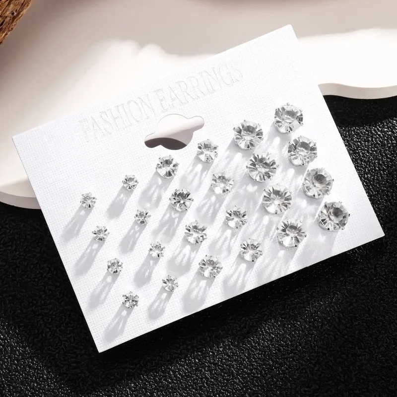 New 12 Pair/Pack White Shiny Wedding Stud Earrings Set For Women Men Crystal Jewelry Accessories Oorbellen Jewelry Earrings - Image 6