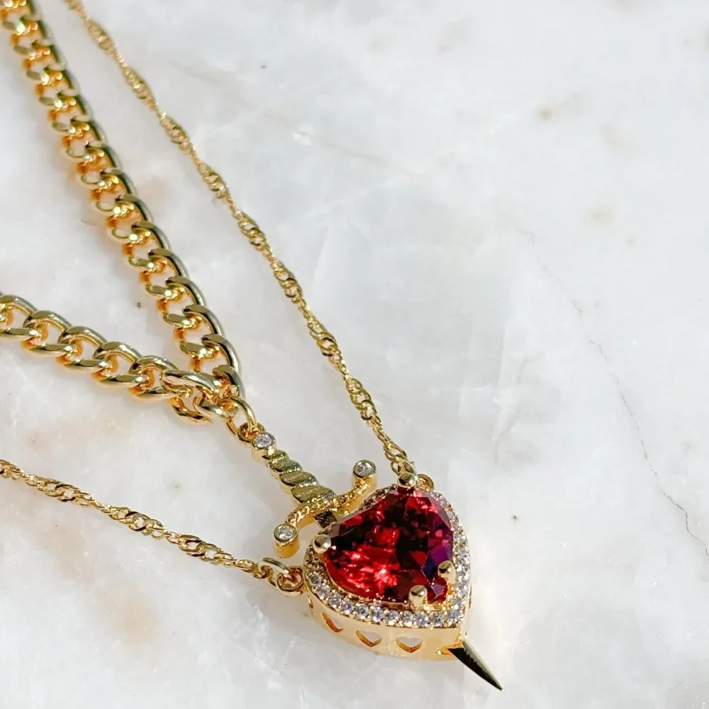 Heart and Sword Necklace Couple Necklaces Zircon Crystal Ring Bracelet Necklace Jewelry Set for Romantic Valentine's Day Gifts - Image 5