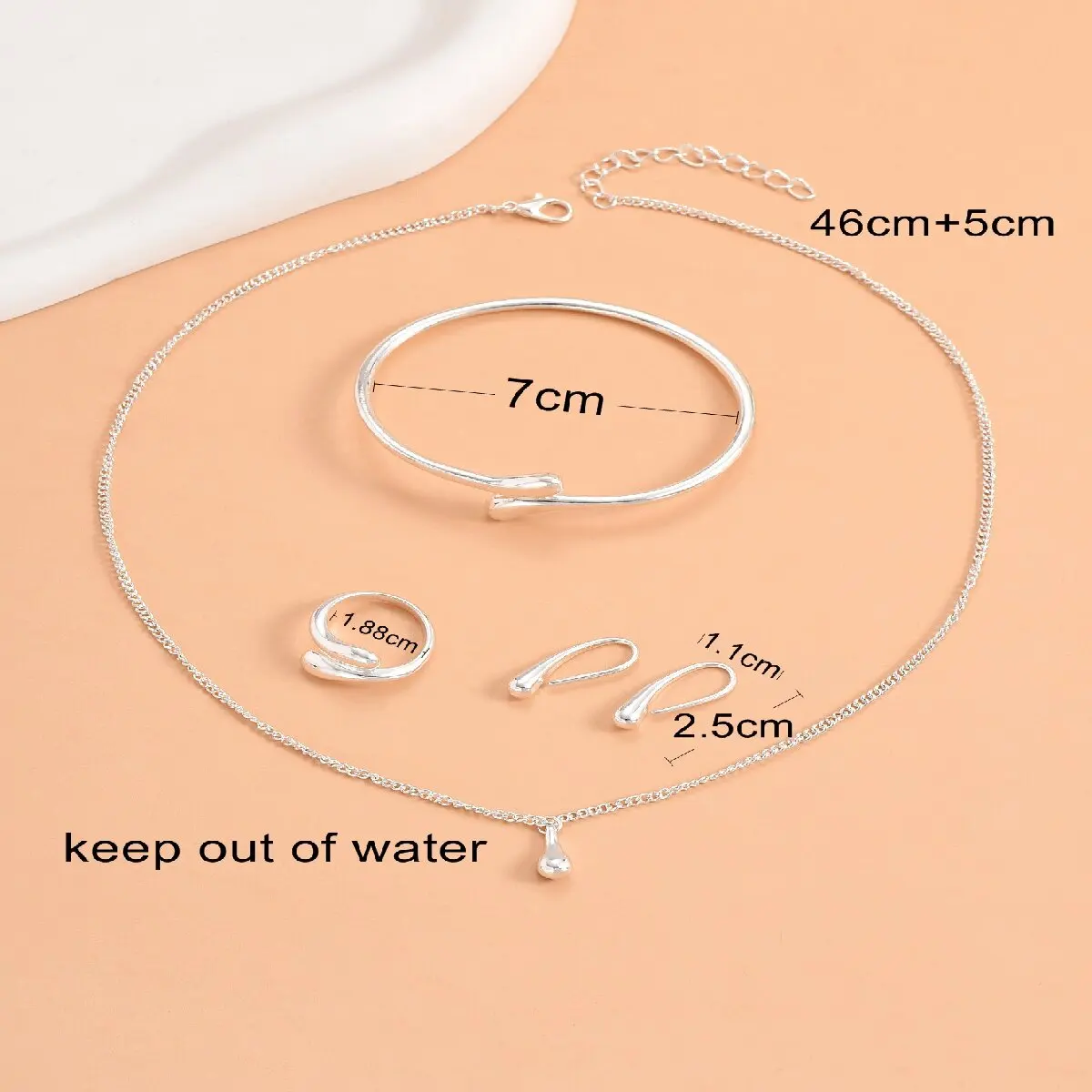 Women's Curved Bean Water Drop Earrings Necklace Bracelet Ring Set Wedding Banquet Party Holiday Gifts-8127 - Image 6