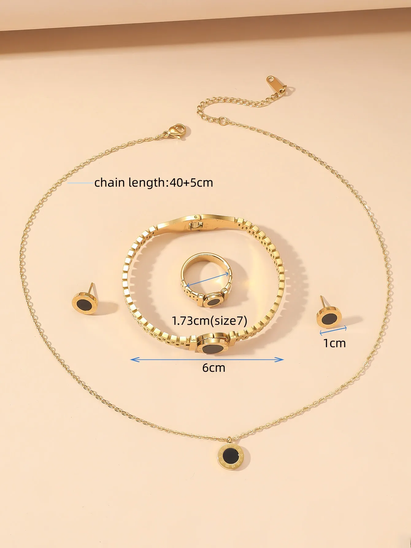 Niche design Roman digital necklace bracelet set female titanium steel ring studs simple - Image 6