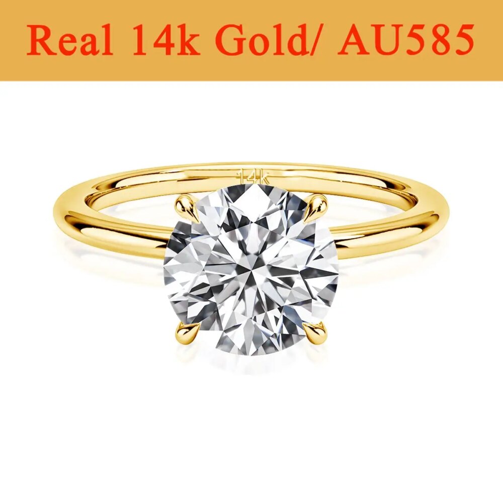 Real Gold 14K Moissanite Women's Ring Simplicity AU585 K Gold Diamond Wedding Band Bride Engagement Jewelry Mother Lovers Gift