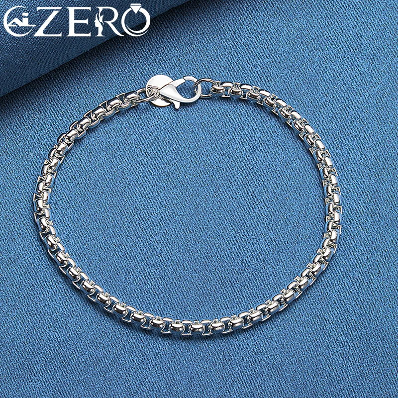 ALIZERO 18K Gold Bracelets 925 Sterling Silver 4mm Round Box Chain Bracelet For Woman Man Fashion Jewelry Wedding Party Gift - Image 6