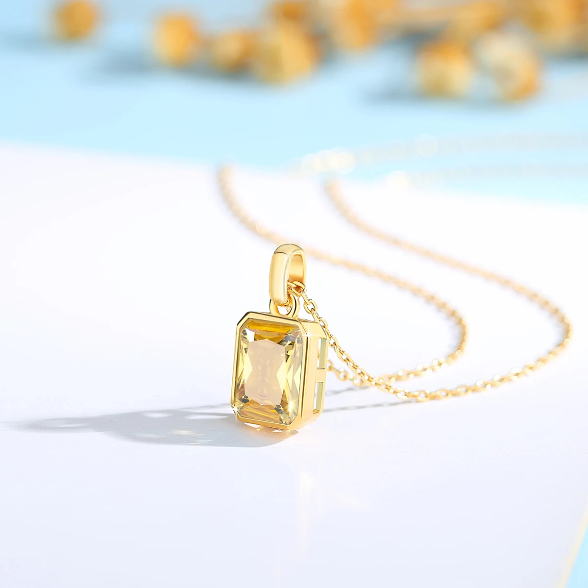 Szjinao 100% Real 18k Gold Necklace For Women 8*10mm Yellow Stone Rectangle With Certificate AU750 K Gold Pendant Wedding Gift - Image 3