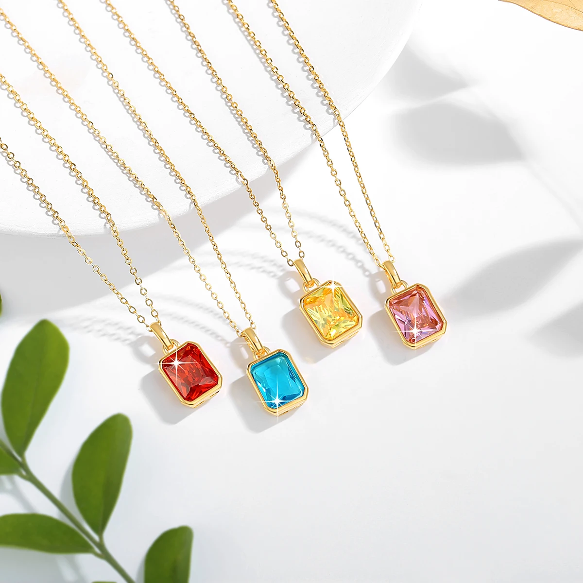 Szjinao 100% Real 18k Gold Necklace For Women 8*10mm Yellow Stone Rectangle With Certificate AU750 K Gold Pendant Wedding Gift - Image 4