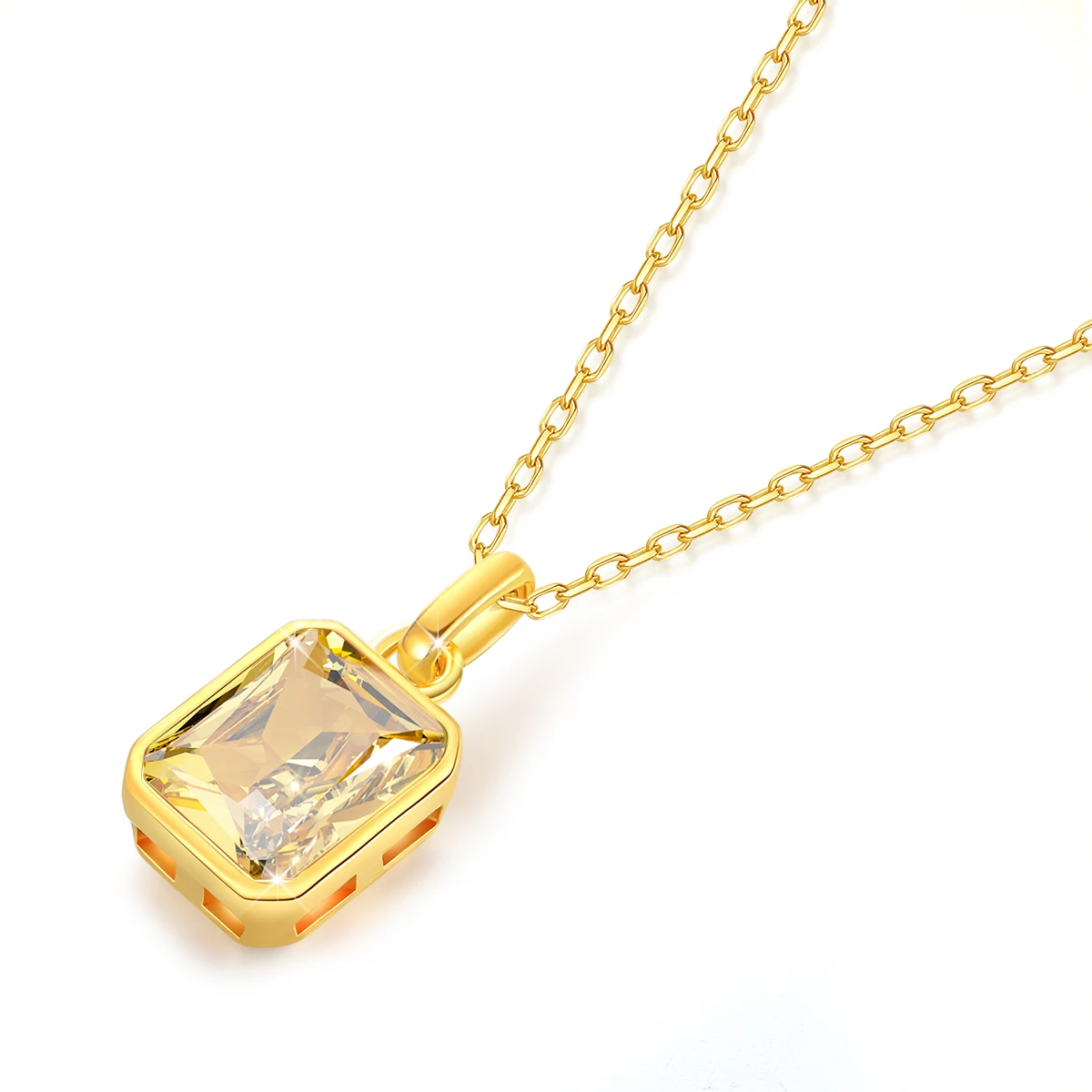 Szjinao 100% Real 18k Gold Necklace For Women 8*10mm Yellow Stone Rectangle With Certificate AU750 K Gold Pendant Wedding Gift - Image 2