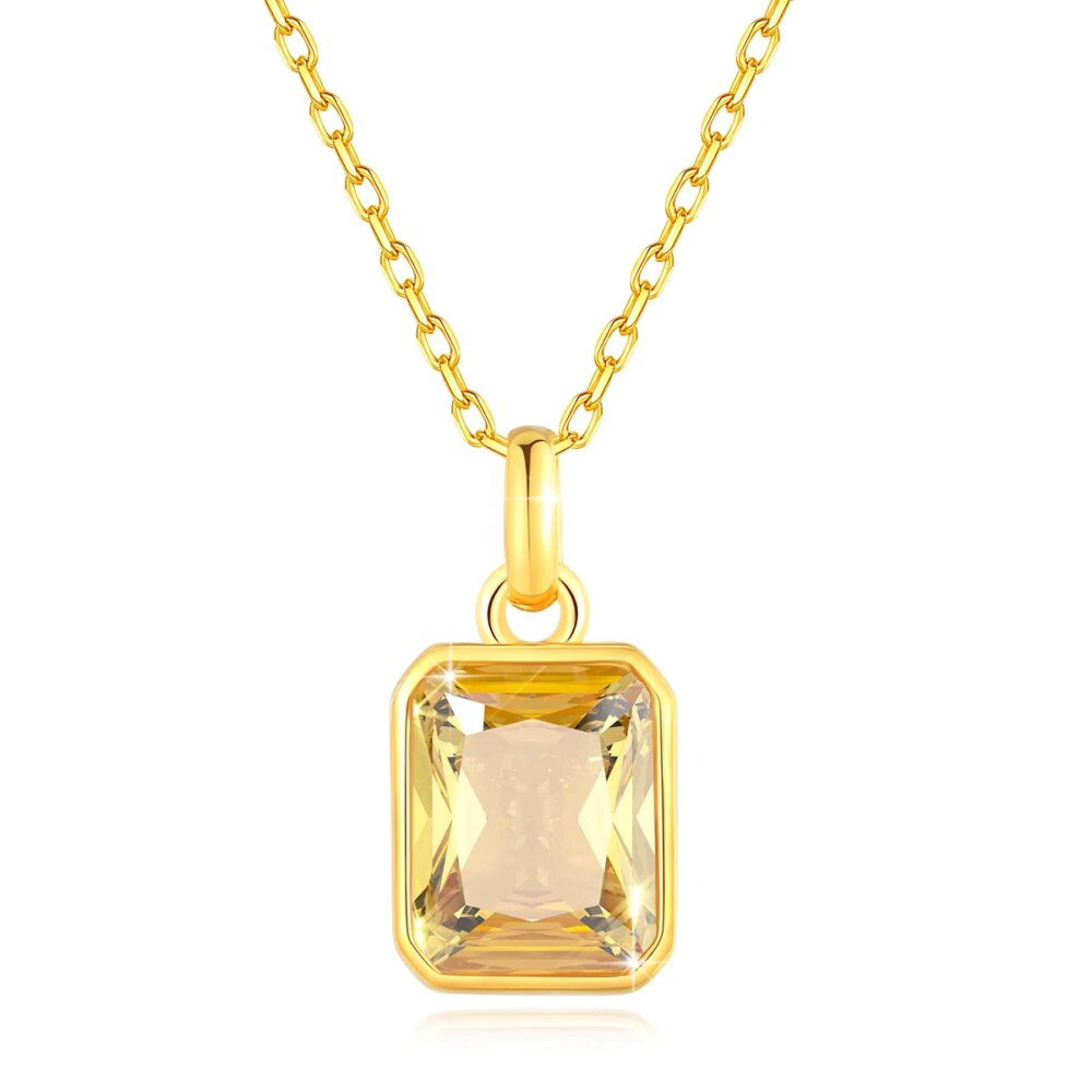 Szjinao 100% Real 18k Gold Necklace For Women 8*10mm Yellow Stone Rectangle With Certificate AU750 K Gold Pendant Wedding Gift