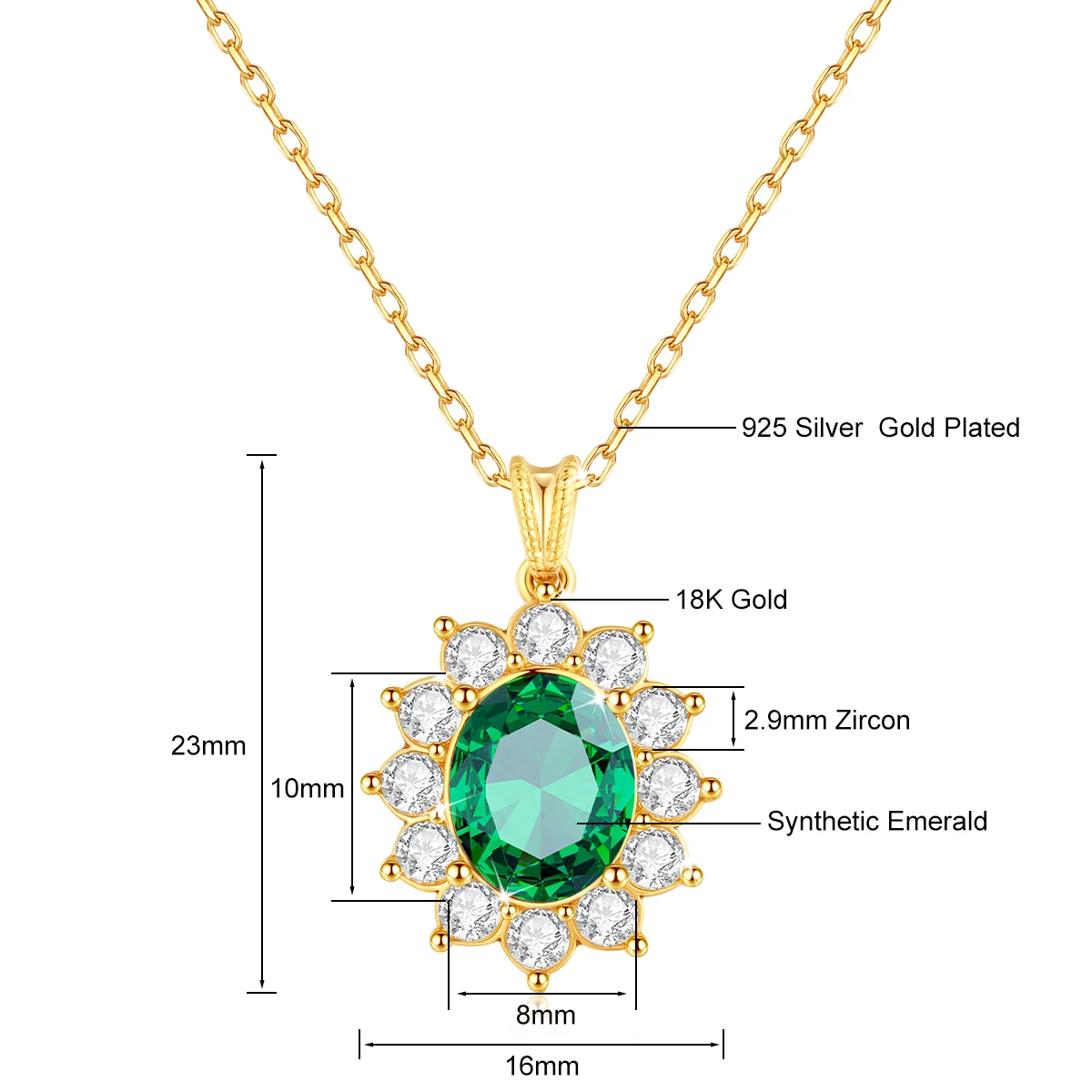 Au750 Gold Real 18k Emerald Necklace Women Oval Stone 8*10mm With Certificate Luxury Princess Diana K Gold Wedding Royal Jewlery - Image 6
