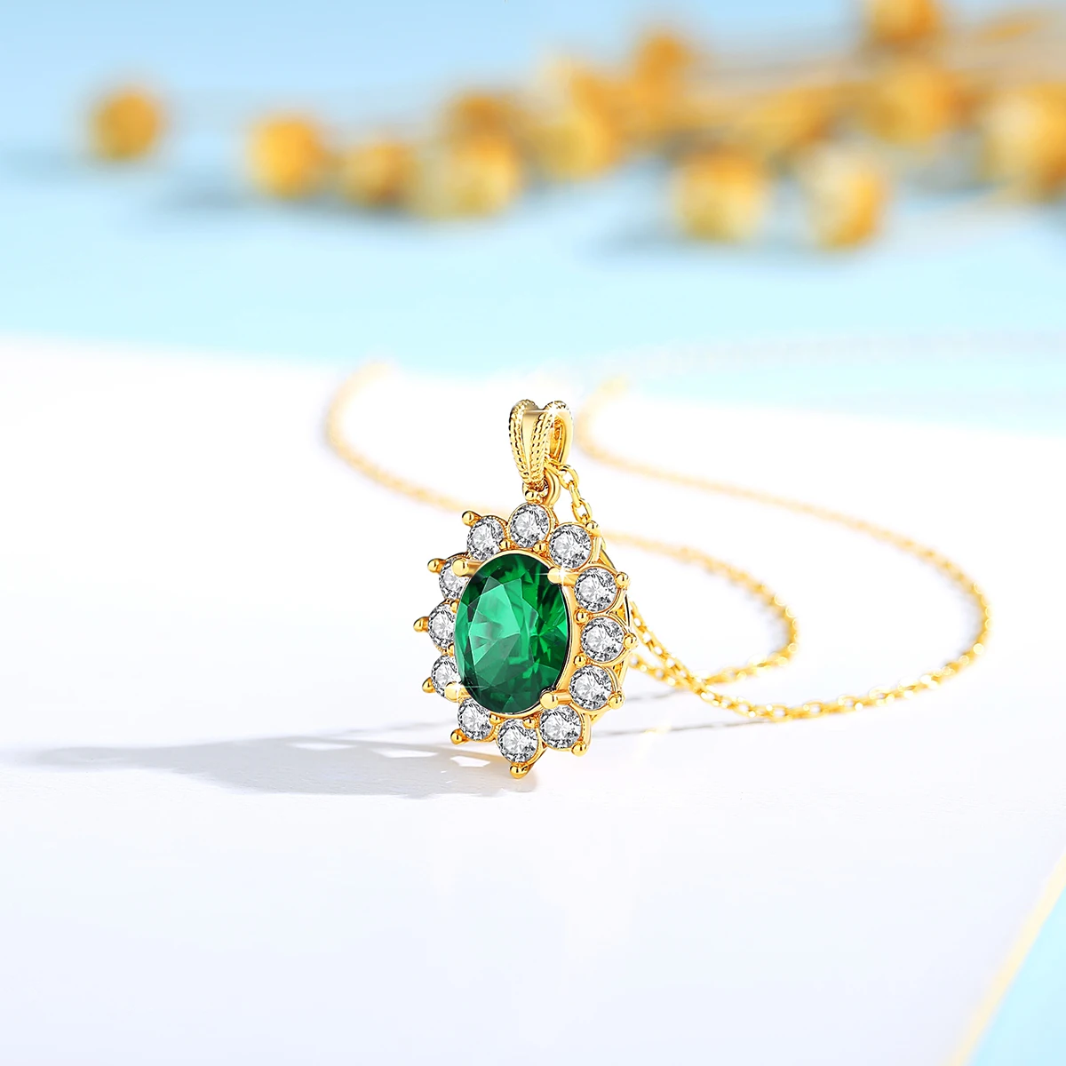 Au750 Gold Real 18k Emerald Necklace Women Oval Stone 8*10mm With Certificate Luxury Princess Diana K Gold Wedding Royal Jewlery - Image 3