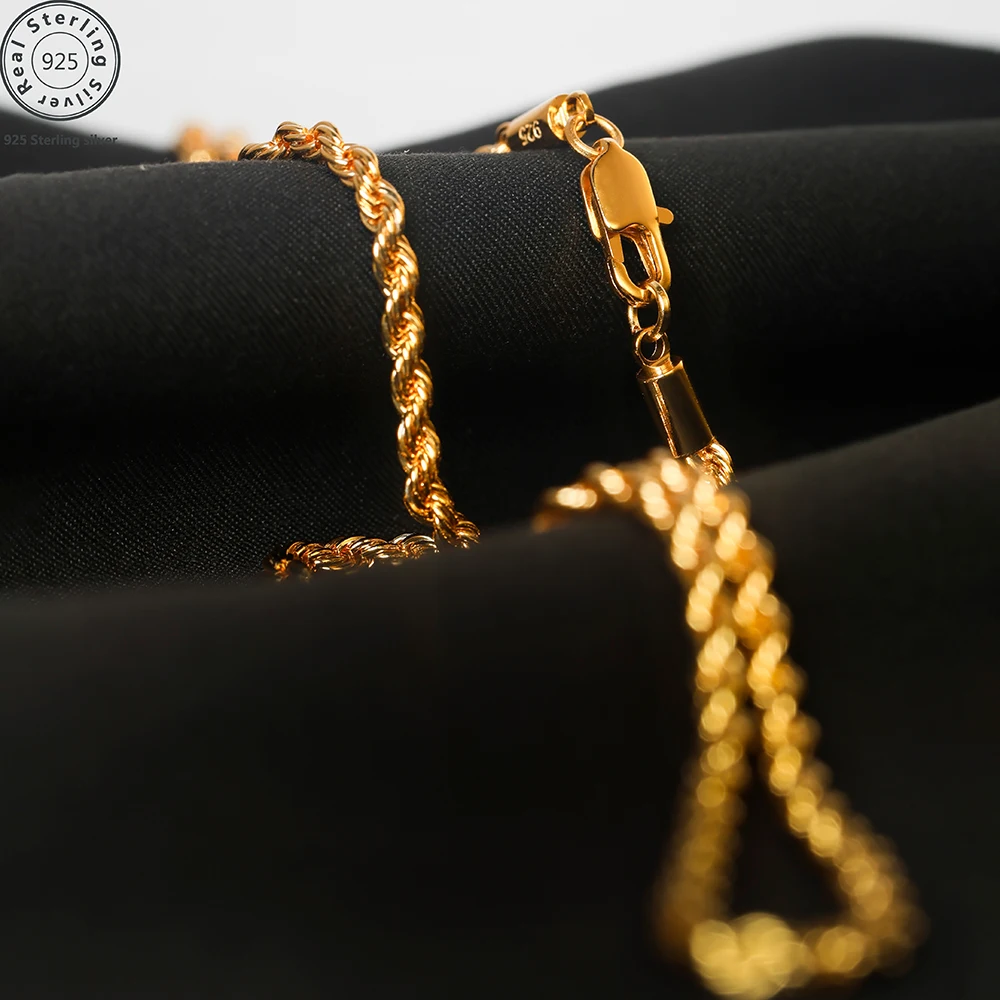 18K Gold plated 2.8MM Twisted Rope Twist Electroplating Necklace for Men Women 925 Sterling Silver Wedding original Jewelry Gift - Image 4