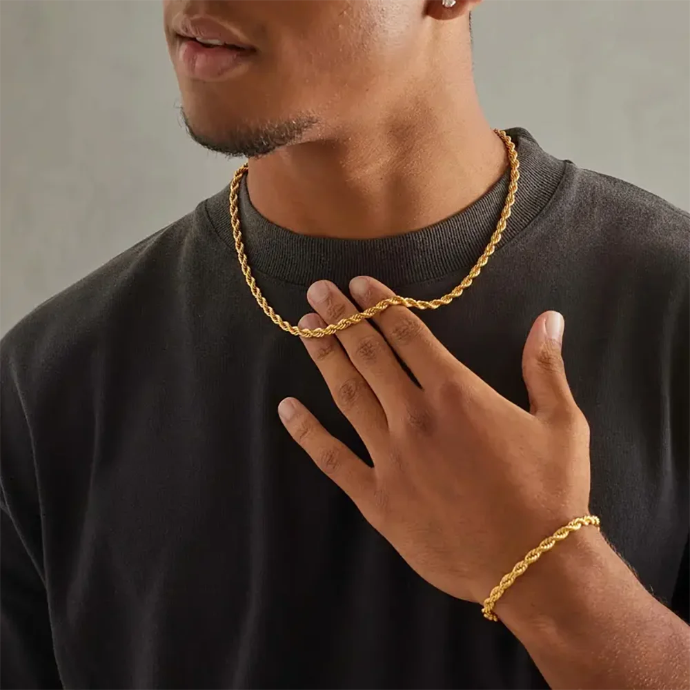 18K Gold plated 2.8MM Twisted Rope Twist Electroplating Necklace for Men Women 925 Sterling Silver Wedding original Jewelry Gift - Image 3