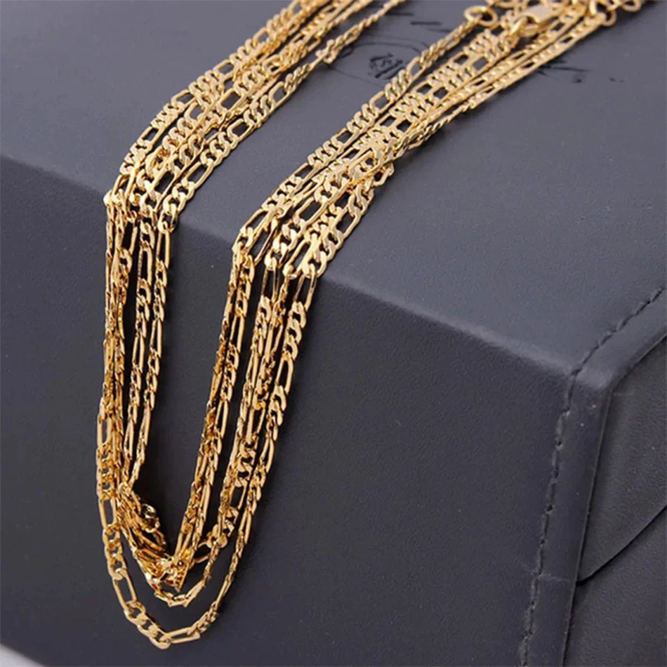Exquisite Fashion 18K Gold Filled Necklace For Women Men Size 16-30 Inch Jewelry 4mm Figaro Chain Necklaces Wholesale - Image 4