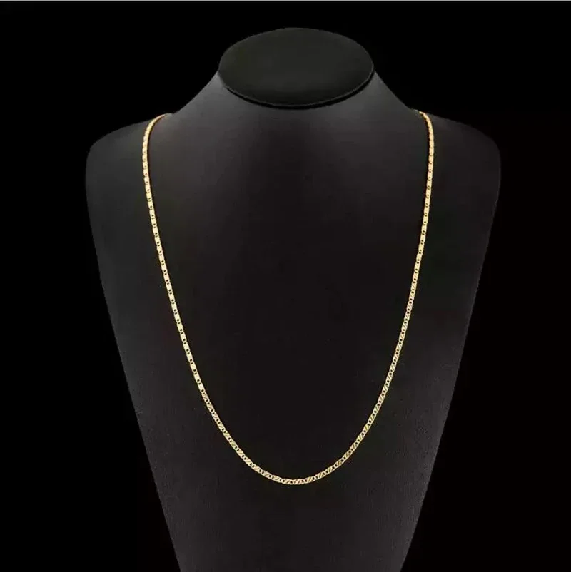 Fashion 18k Gold Necklace 2MM 16/18/20/22/24/26/28/30 Inch Side Chain Necklace For Women Men Jewelry 925 Silver Necklace - Image 6