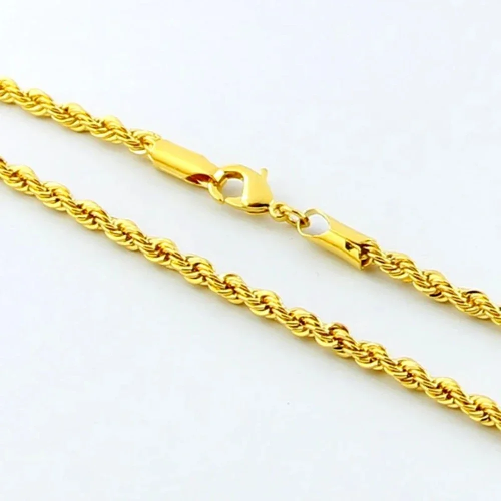 Hot y2k 18K Gold Necklace 3MM Twisted Rope Twist Electroplating Chain for Men Women Wedding Jewelry Gifts - Image 3