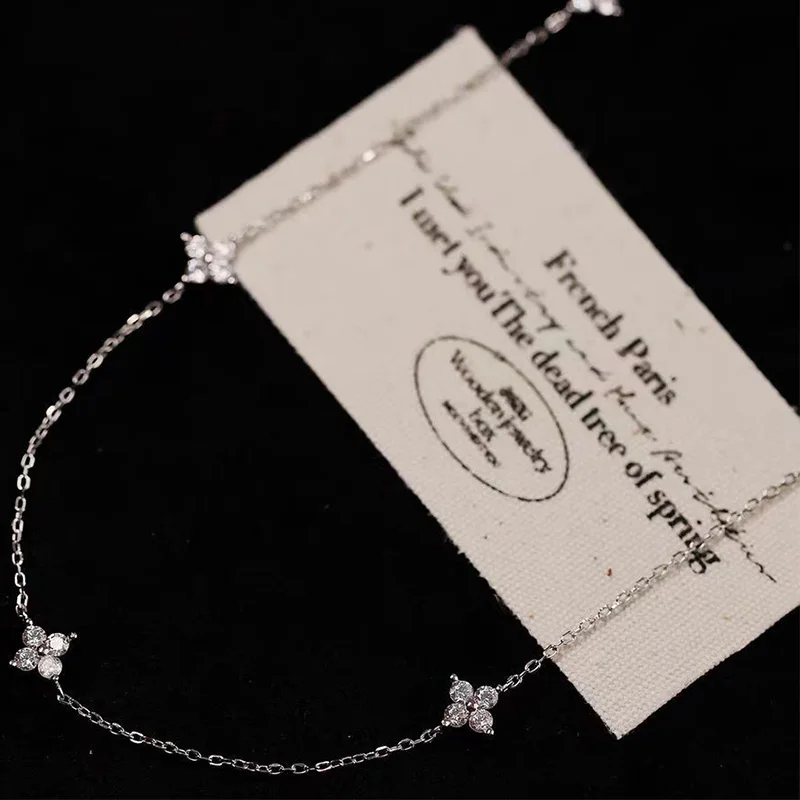 Dainty Lucky Leaf Necklace for Women 925 Sterling Silver Trendy 14K Gold Plating Cute White CZ Flowers Pendant Choker Necklaces - Image 4