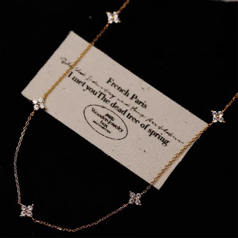 Dainty Lucky Leaf Necklace for Women 925 Sterling Silver Trendy 14K Gold Plating Cute White CZ Flowers Pendant Choker Necklaces - Image 3