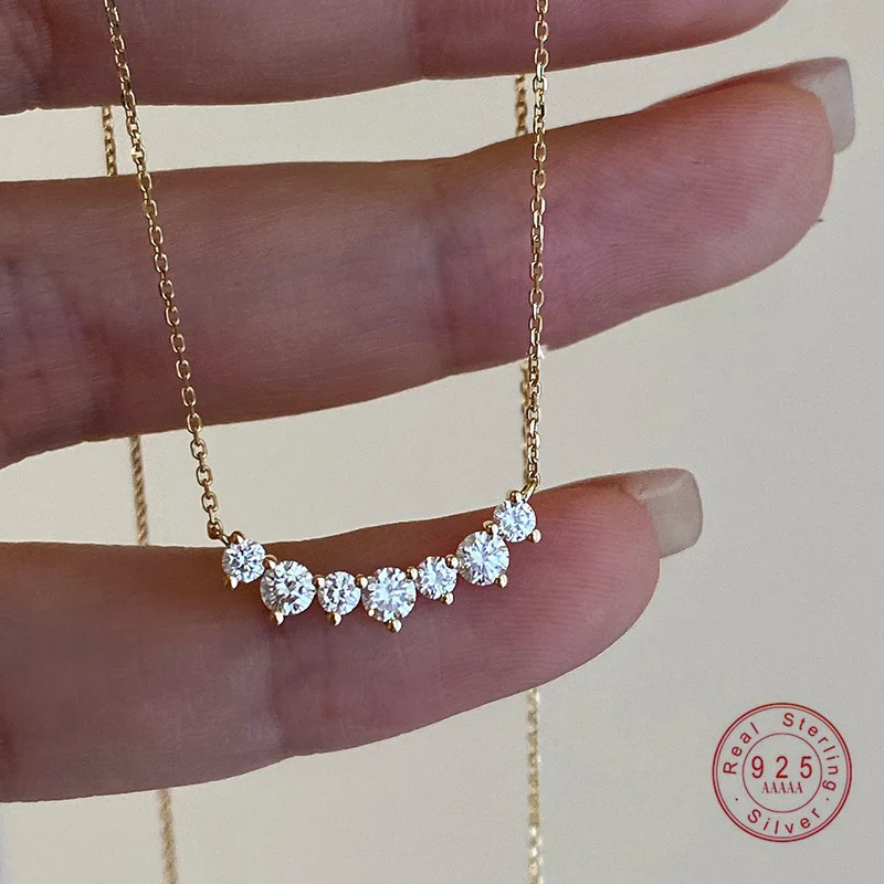 925 Sterling Silver Plated 18K Gold Geometric CZ Pendant Necklace For Women Wedding Party Fine Jewelry Gift