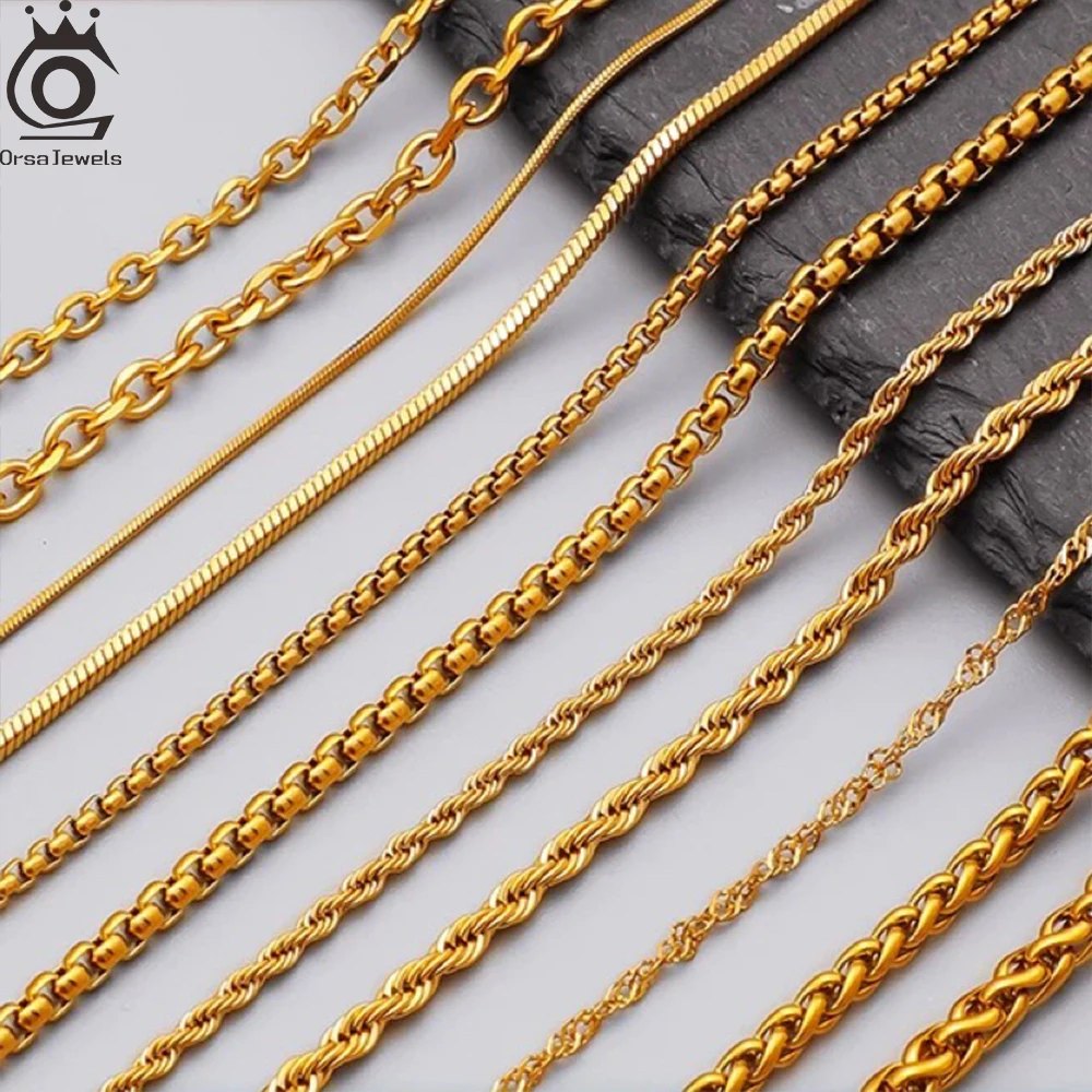 ORSA JEWELS 14k 18k Gold 925 Sterling Silver Paperclip Chopin Rope Cuban Figaro Box Cable Chain Necklace Simple Basic Chain Neck