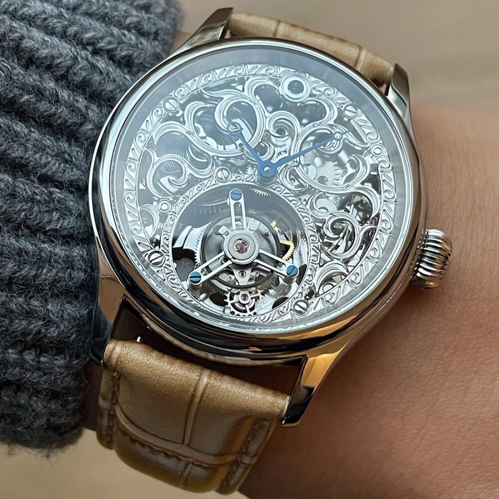 Merkur 100% Skeleton Tourbillon Watch Men's Sapphire Watch For Men Mechanical Carving Wristwatches Relogio Masculino 42mm