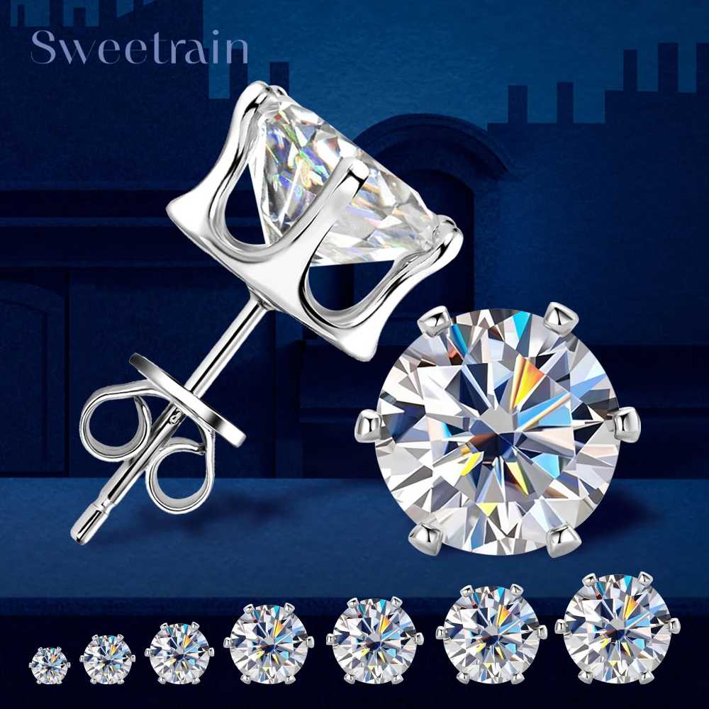 0.1-3ct Moissanite Diamond Stud Earrings for Women Men 925 Silver Original Certified Plated 18k Gold Earring Wedding Jewelry