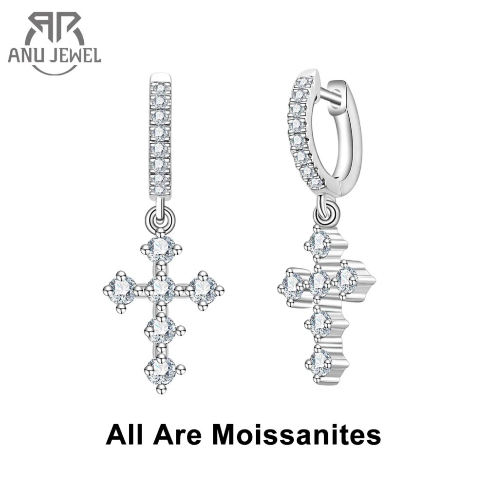 AnuJewel Moissanite Cross Hoop Earrings For Women Huggie 925 Sterling Silver Lab Created Diamond Drop Earrings Jewelry Wholesale