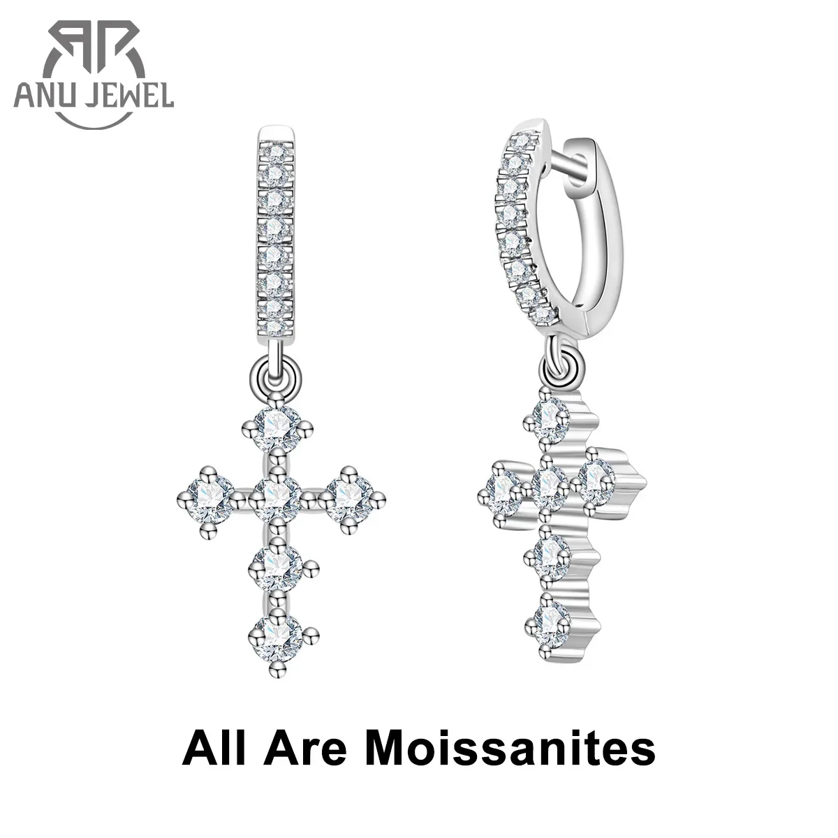 AnuJewel Moissanite Cross Hoop Earrings For Women Huggie 925 Sterling Silver Lab Created Diamond Drop Earrings Jewelry Wholesale