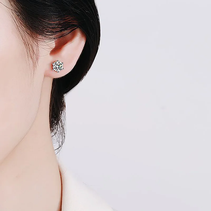 BIJOX STORY Moissanite Screw Stud Earrings D Color 925 Sterling Silver 6 Prong Diamond Earrings For Women Wedding Fine Jewelry - Image 6